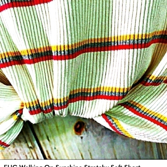 Walking on Sunshine l Short Sleeve Cropped Top Striped Rayon Blend Blouse - Picture 2 of 5